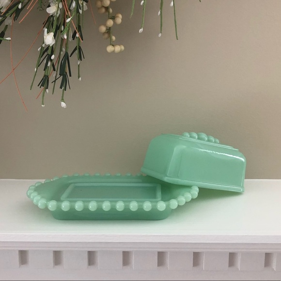Relisted! Vintage Light Green Jade Butter Dish 7” Candlewick - Picture 2 of 13